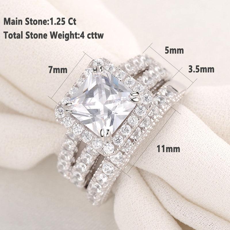 Newshe Vintage Wedding Rings Set | 2 Pcs | Solid 925 Sterling Silver | 4Ct Princess Cut AAAAA CZ Engagement Ring | Women's Bridal Jewelry